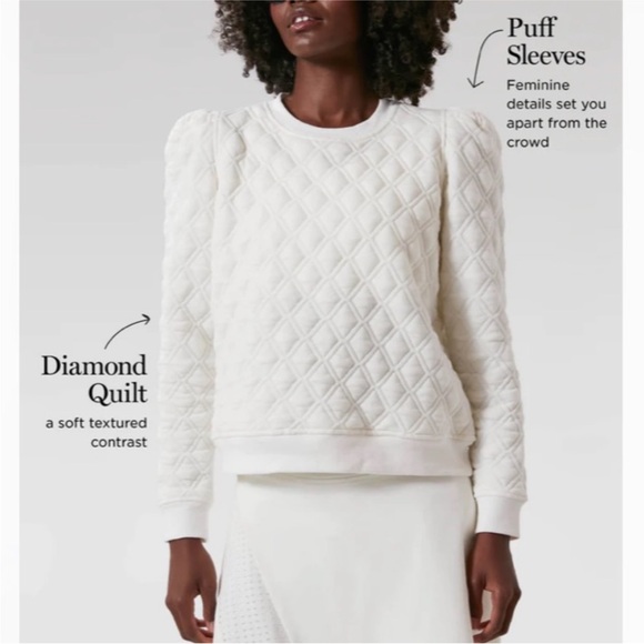 Tuckernuck White Puff Sleeve Quilted Stretch Campbell Pullover Size Medium - Picture 3 of 13